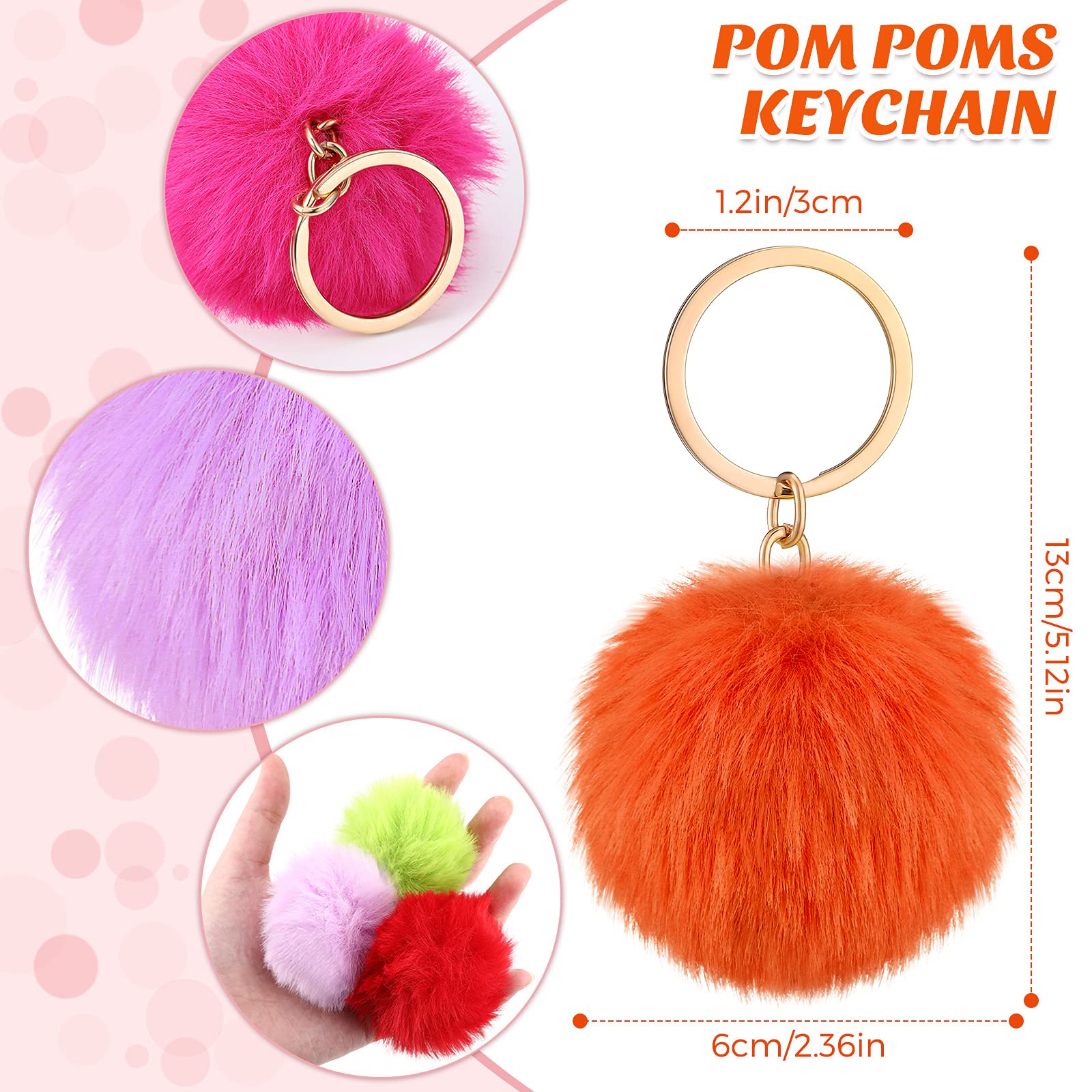 Hicarer 46 Pcs Pom Poms Keychains Faux Fur Ball Key Rings Fluffy Rabbit Fur Pompoms Keychains for Women Bag Accessories(2.36 Inch,Multicolored)