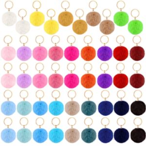 Hicarer 46 Pcs Pom Poms Keychains Faux Fur Ball Key Rings Fluffy Rabbit Fur Pompoms Keychains for Women Bag Accessories(2.36 Inch,Multicolored)