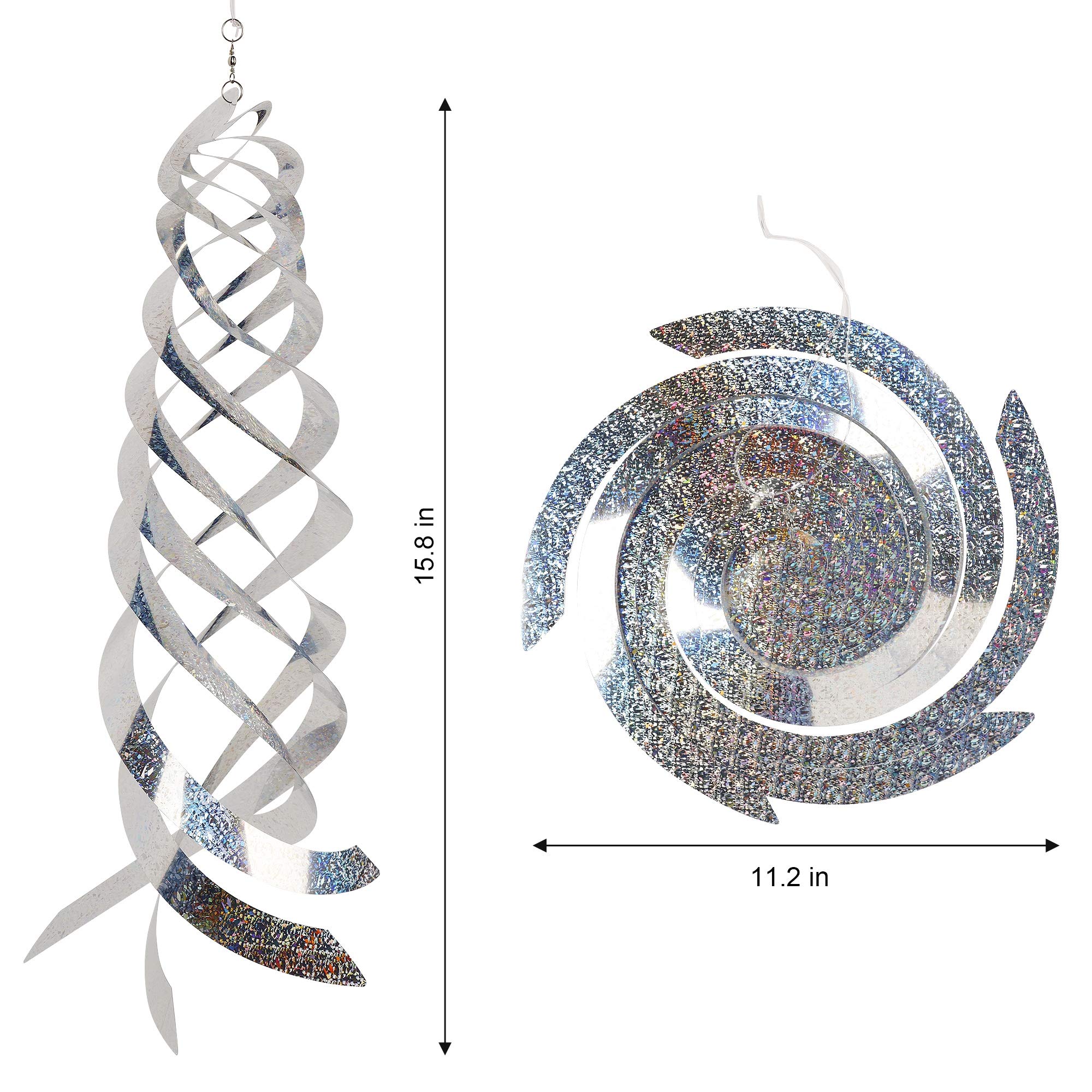 Hausse Bird Repellent Spiral Reflectors Silver Mylar Spinner, Hanging Reflective Bird Deterrent Device, Garden Decorative Scare Birds Away, Like Woodpeckers, Pigeons and Geese, 3 Pack