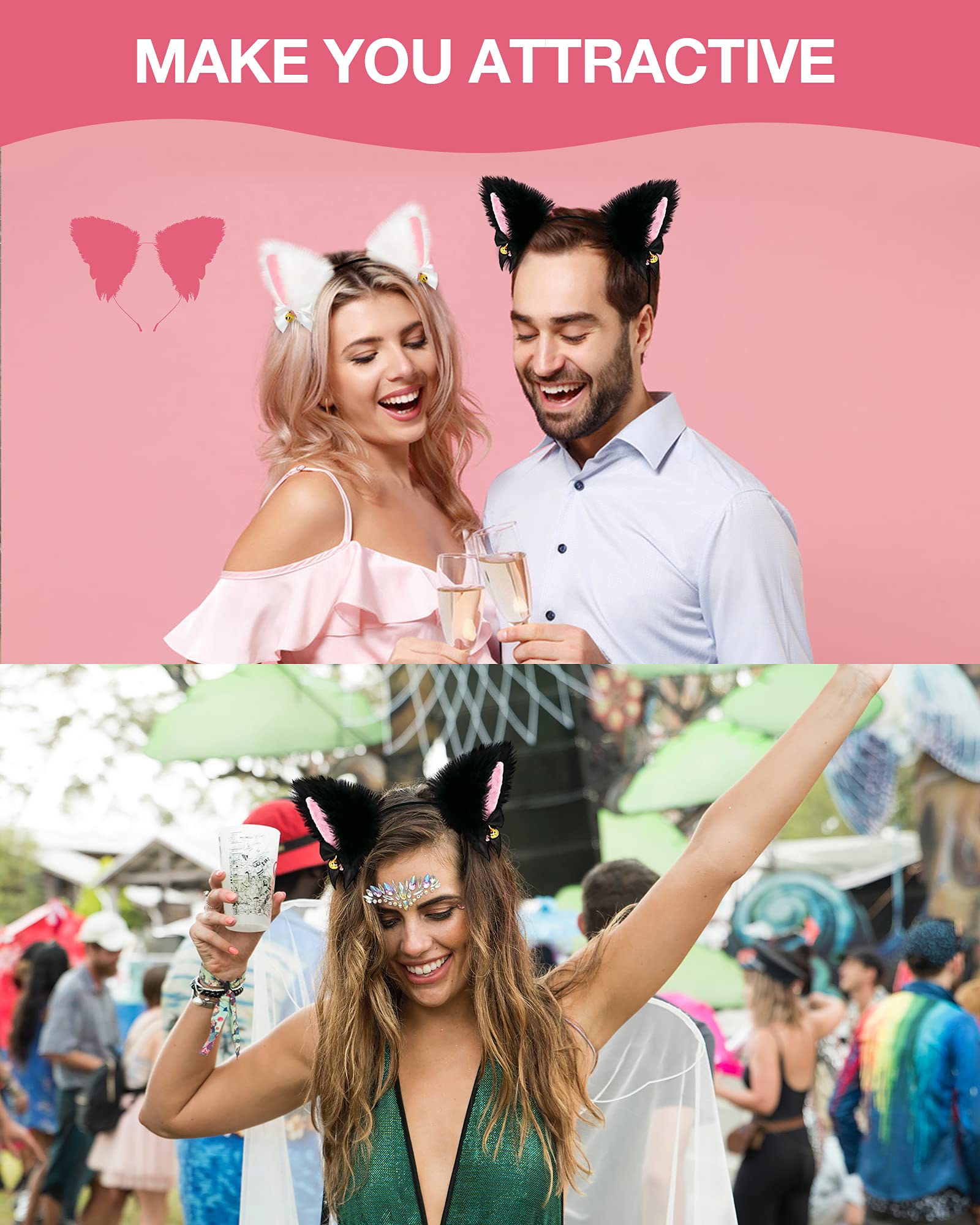 CEDAR BRIGHT Fox Cat Ears Anime Cosplay - Animal Wolf Headwear, Halloween Headband,Headpiece Costume Accessories with Bells