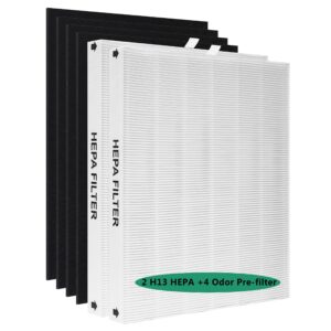 nyingchi ap-1512hh hepa filter replacement, compatible with coway ap-1512hh mighty, ap-1512hh-fp, ap-1518r, ap-1519p air purifier, item no #3304899, include 2 h13 hepa filters + 4 odor pre-filter