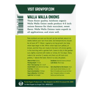 Organic Onion Seeds (Walla Walla) - Approx 200 Seeds - USDA Organic, Non-GMO, Open Pollinated, Heirloom, USA Origin