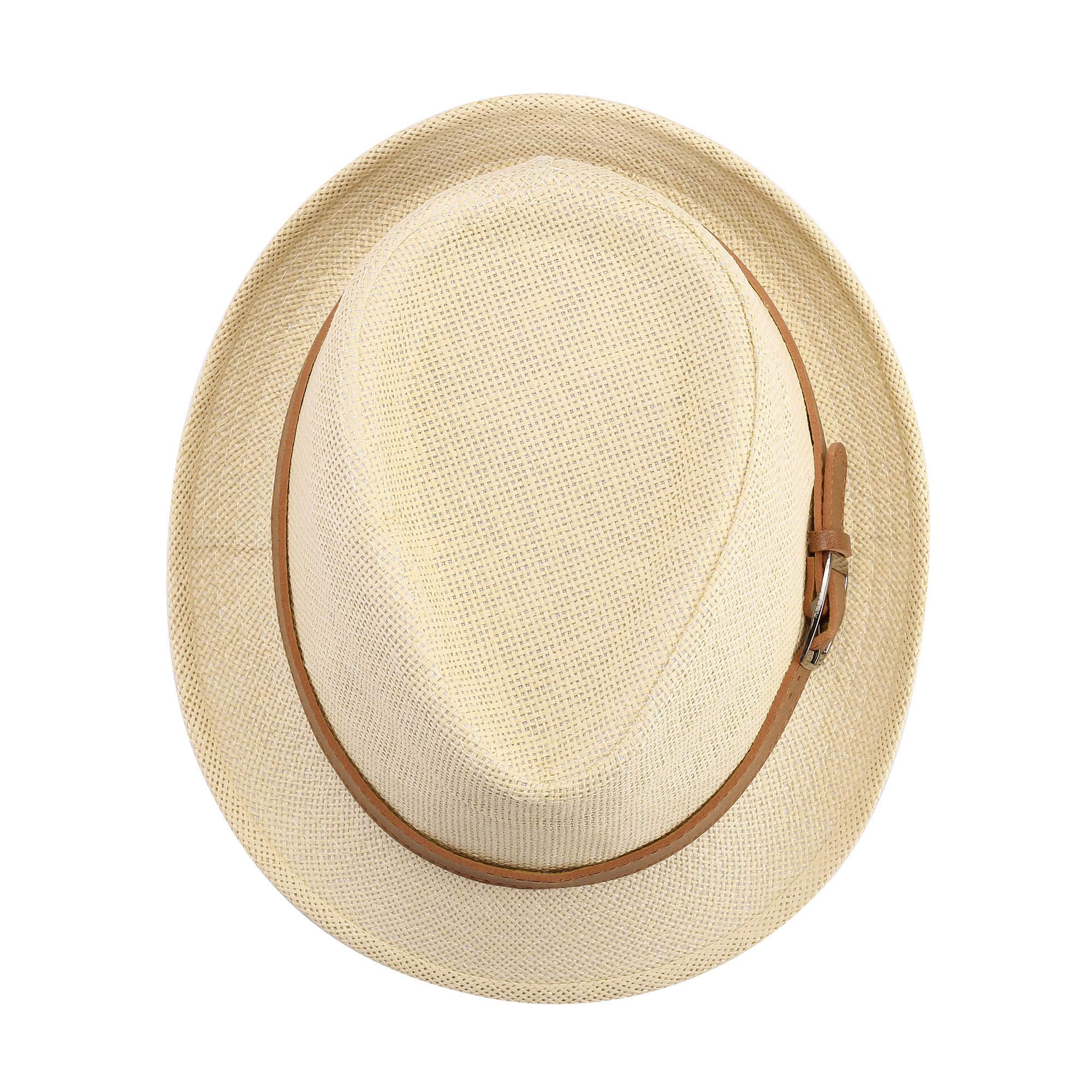 FALETO Straw Fedora Hat Classic Panama Trilby Hats Short Brim Sun Hat for Men Women Beige