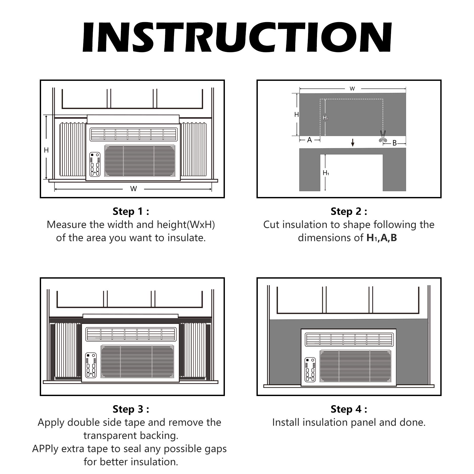 BJADE'S Window Air Conditioner Side Insulated Foam Panel, One-piece Full Surround Insulation Panels Window Seal Kit, Summer and Winter Heat and Draft Insulating