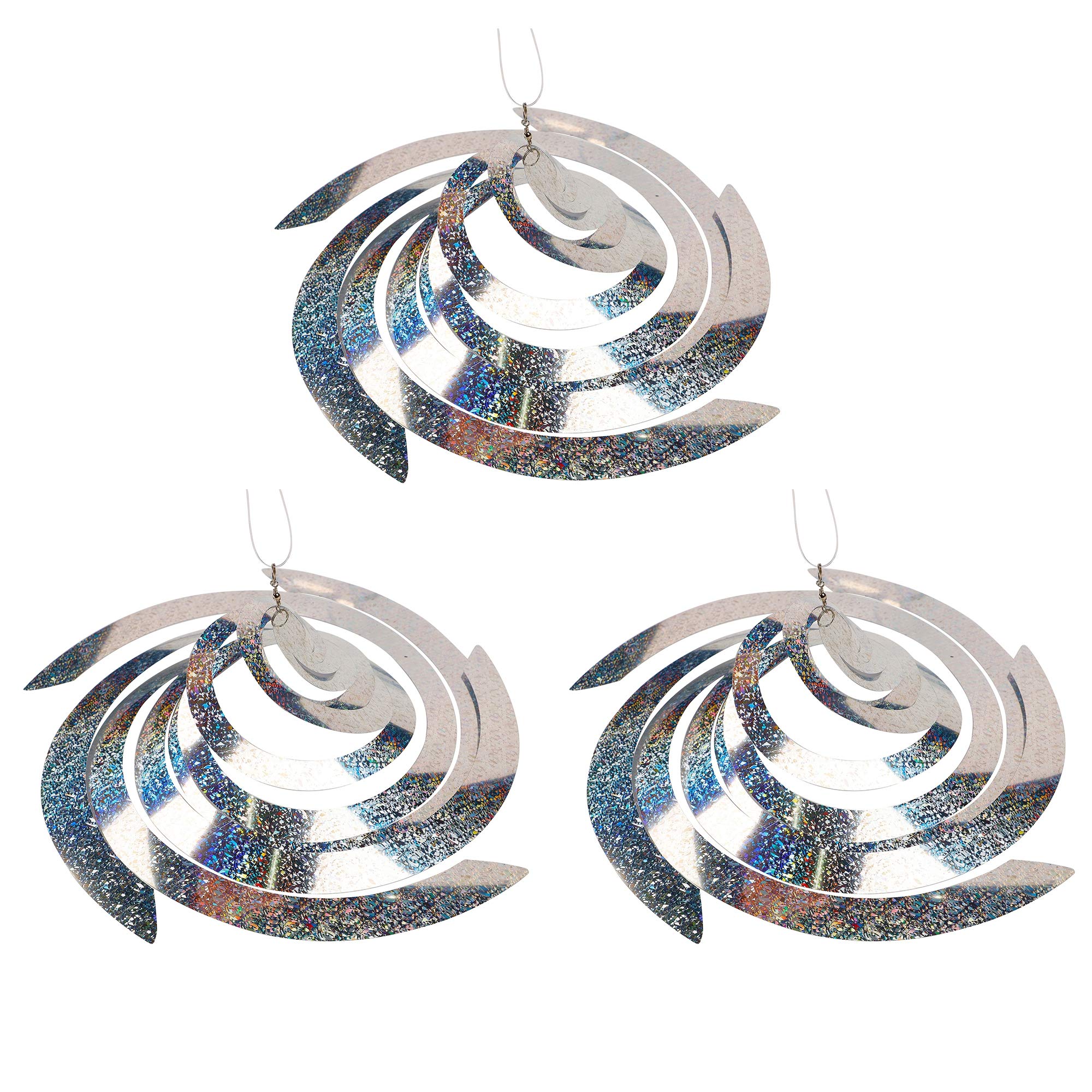 Hausse Bird Repellent Spiral Reflectors Silver Mylar Spinner, Hanging Reflective Bird Deterrent Device, Garden Decorative Scare Birds Away, Like Woodpeckers, Pigeons and Geese, 3 Pack