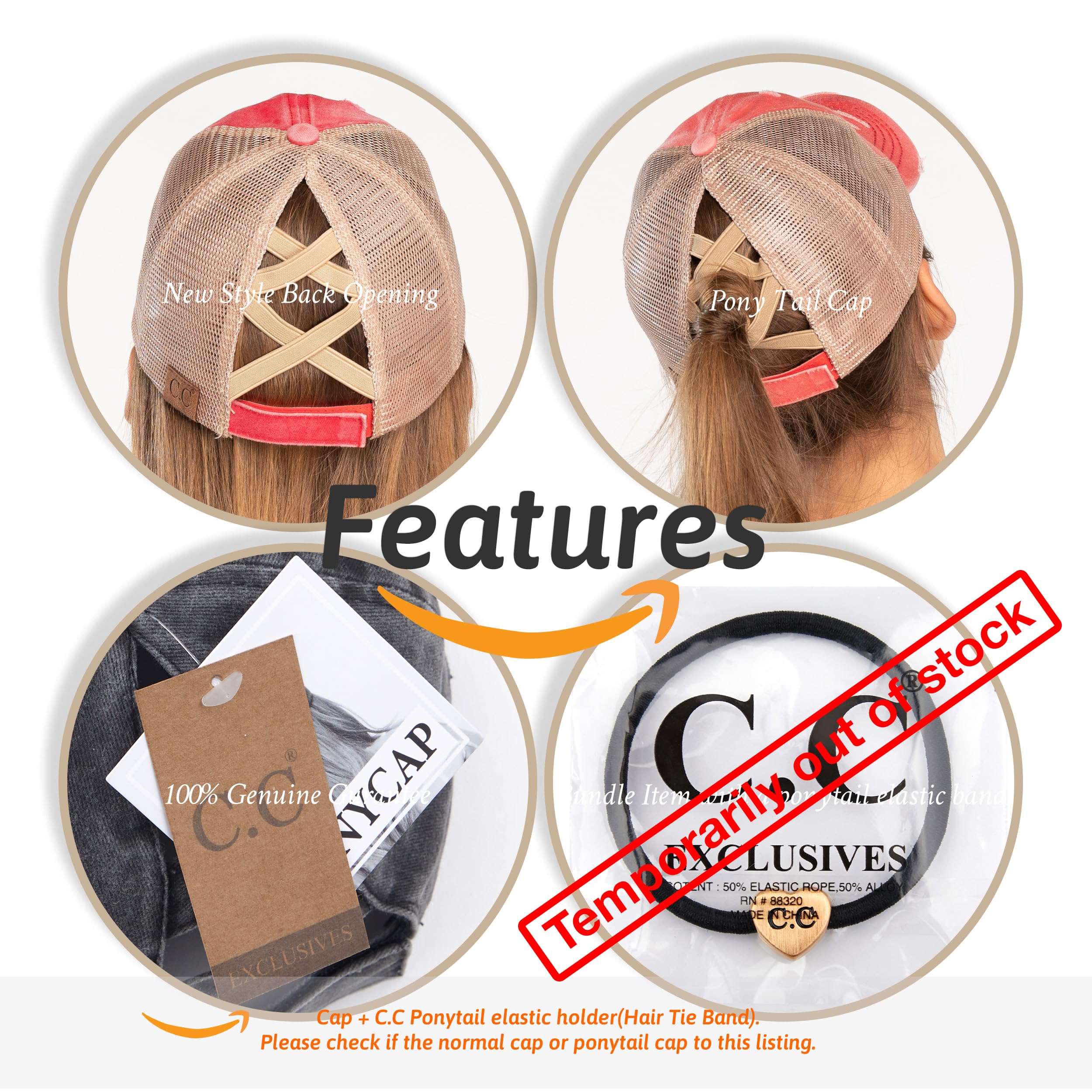 C.C Exclusives Washed Distressed Cotton Denim Criss-Cross Ponytail Hat Baseball Cap Bundle Hair Tie (BT-780)(BT-791) (A Elastic Band-Leopard/Beige)