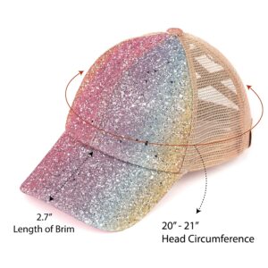 C.C Exclusives Washed Distressed Cotton Denim Criss-Cross Ponytail Hat Baseball Cap Bundle Hair Tie (KIDS-BT-931) (A Elastic Band-Crystal Ombre Mermaid-Kids)