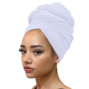 kachanaa ultra soft stretch jersey turban head wraps long solid color african shawl hair scarfs lightweight breathable head bands ties for black women(white)