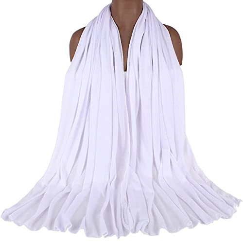 Kachanaa Ultra Soft Stretch Jersey Turban Head Wraps Long Solid Color African Shawl Hair Scarfs Lightweight Breathable Head bands Ties for Black Women(White)