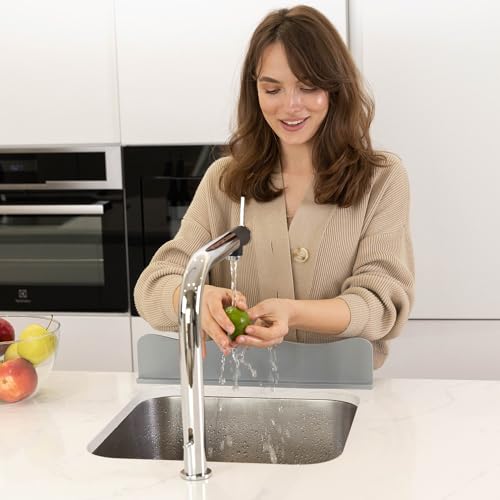 TYOARO Silicone Sink Splash Guard - Water Splash Guard for Kitchen, Island and Bathroom - Secure Non-Slip Suction Cup Base - Dishwasher Safe, Gray (17.4 x 1.7 x 3.6")