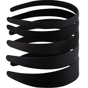 anbala black hard headbands for women, 5 size plain headbands for crafts - 5 pack - 0.59-1.57 inch - non-slip high elasticity satin headbands for women girls