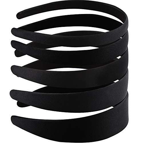 ANBALA Black Hard Headbands for Women, 5 Size Plain Headbands for Crafts - 5 Pack - 0.59-1.57 Inch - Non-slip High Elasticity Satin Headbands for Women Girls