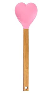 generic heart shaped silicone spatula – baking,stirring,pastry,kitchen utensil spoon – bamboo handle - meaningful kitchen gift idea – housewarming,mother’s day,wedding,engagement,pink,2.8x13.4