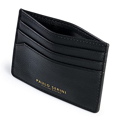 PAULO SERINI® Card Holder for Men & Women - Card Case Unisex with 6 Card Slots & Compartment for Bills - Slim Wallet vegan leather - Onyx Black