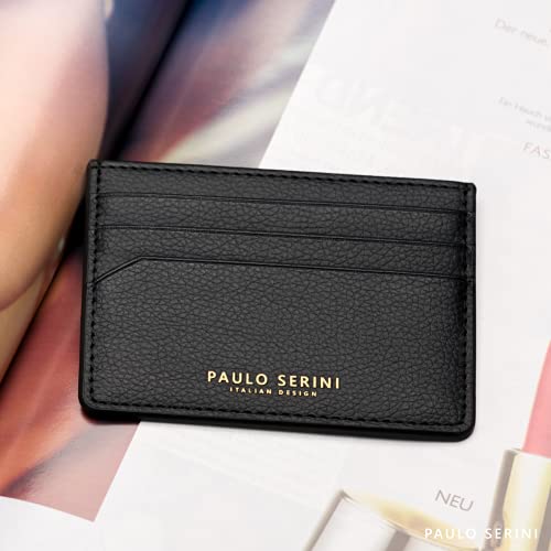 PAULO SERINI® Card Holder for Men & Women - Card Case Unisex with 6 Card Slots & Compartment for Bills - Slim Wallet vegan leather - Onyx Black