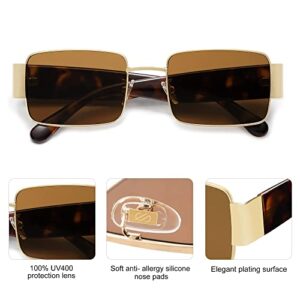 SOJOS Fashion Rectangle Sunglasses for Women Men Retro Vintage Narrow Sun Glasses SJ1162, Gold/Brown