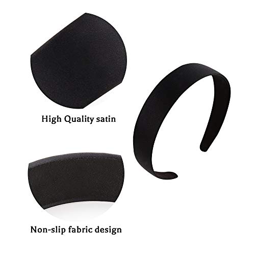 ANBALA Black Hard Headbands for Women, 5 Size Plain Headbands for Crafts - 5 Pack - 0.59-1.57 Inch - Non-slip High Elasticity Satin Headbands for Women Girls