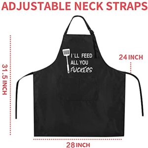 ZOORON I'll Feed All You - Funny Black Chef Aprons for Men Adjustable BBQ Kitchen Cooking Aprons with Pocket Waterproof Oil Proof Father’s Day/Birthday