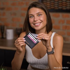 PAULO SERINI® Card Holder for Men & Women - Card Case Unisex with 6 Card Slots & Compartment for Bills - Slim Wallet vegan leather - Onyx Black