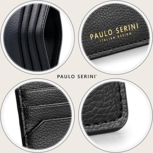 PAULO SERINI® Card Holder for Men & Women - Card Case Unisex with 6 Card Slots & Compartment for Bills - Slim Wallet vegan leather - Onyx Black