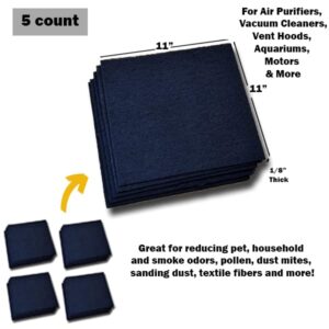 ALL PARTS ETC. Black Charcoal Filter 11” x 11” Cut To Fit | 5 Sheets | Anti-Odor Material, Activated Charcoal Carbon Air Filter for Air Purifiers, Vent Hoods, Vacuums, Aquariums, Microwaves & More