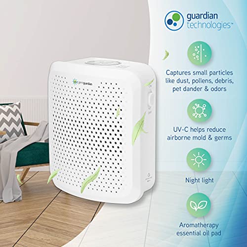 GermGuardian AC225W Pluggable Air Purifier with UV-C Light and Nightlight, Reduces Airborne Mold and Germs, Odor-Eliminating Aromatherapy Essential Oil Pad Included, 7-in Pluggable Air Purifier, White