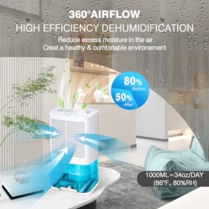 Levoair Dehumidifier 68oz(2000ml) Small Dehumidifier with Drain Hose for Up to 650 sq.ft Ultra Quiet Mini Portable Air Dehumidifier for Home Basements Bathroom Bedroom Closet Kitchen RV