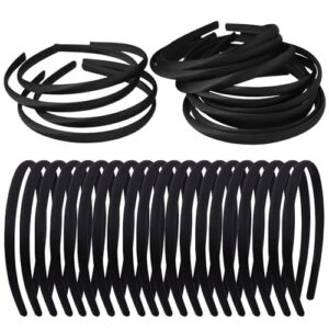 zifengcer 20 pcs black satin covered headbands for girls women christmas plain diy craft headbands plastic thin headbands for women(black)