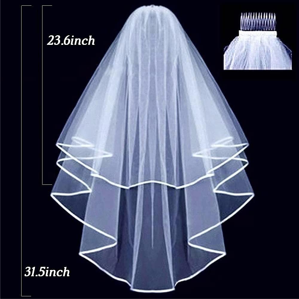 umbresen Bridal Veil Wedding Veils Women's White Tulle Short Veils Ribbon Edge With Comb for Brides Bachelorette Hen Party Costume (White)