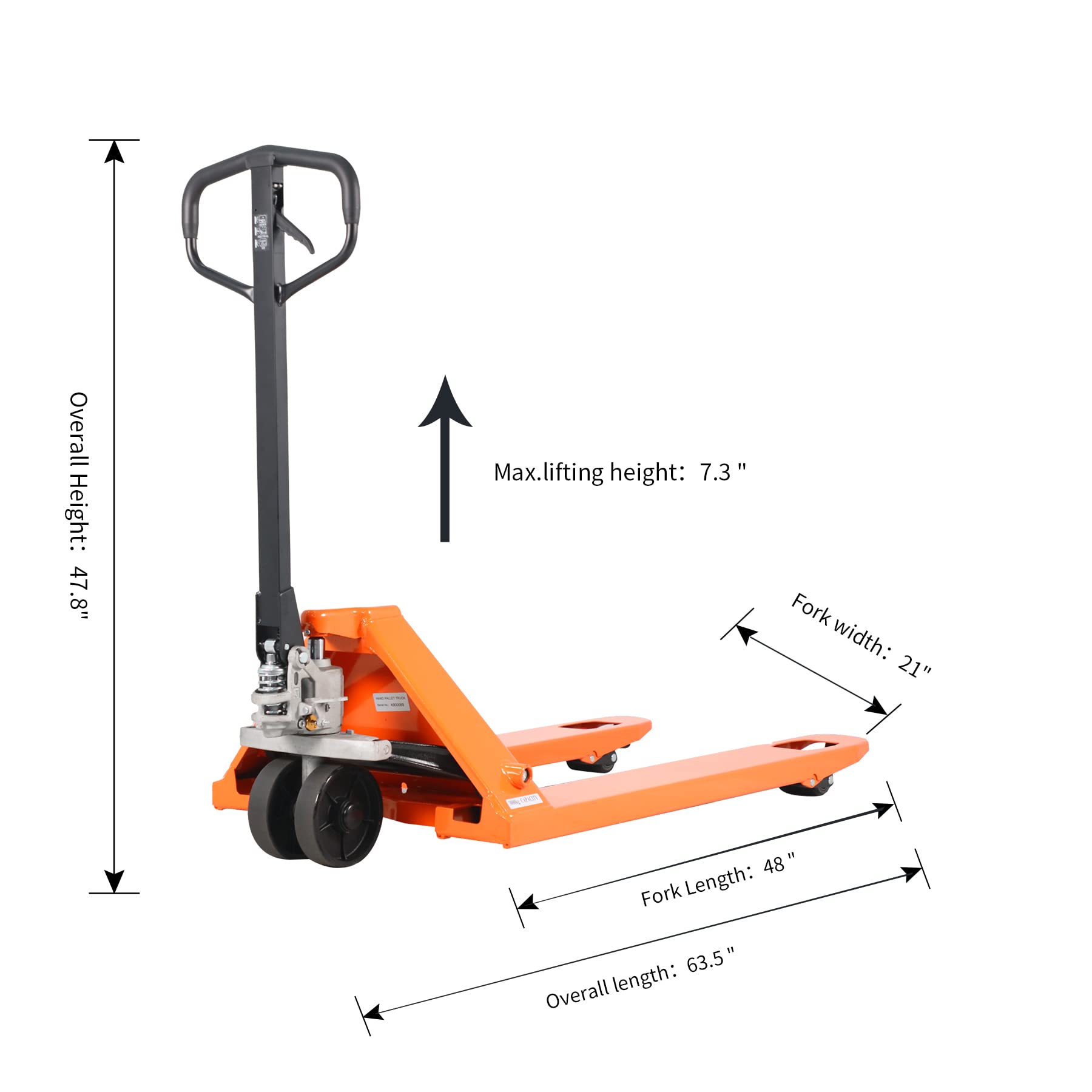 Manual Pallet Jack Hand Pallet Truck 48" Lx21“W 5500lbs Capacity Orange