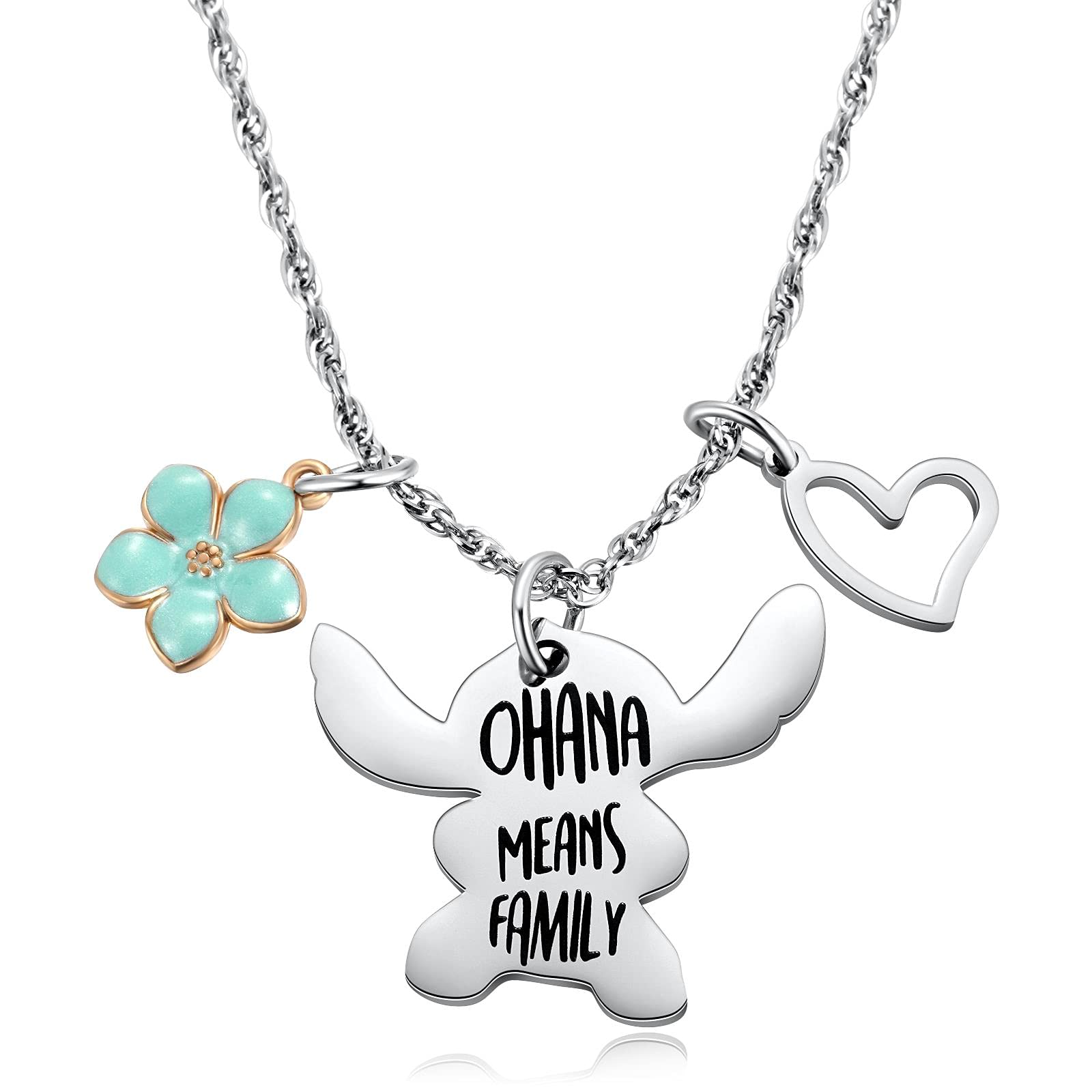 Ralukiia Ohana Means Family Necklace Stitch Necklaces Jewelry Gifts for Lilo and Stitch Fans