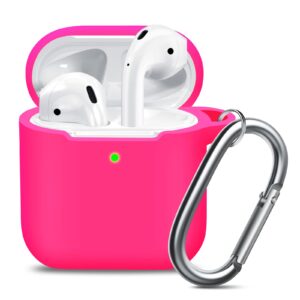 MOLOPPO Case Cover Compatible with AirPods, Soft Silicone Protective Cover with Keychain for Women Men Compatible with Apple AirPods 2nd 1st Generation Charging Case, Front LED Visible- Rose Pink