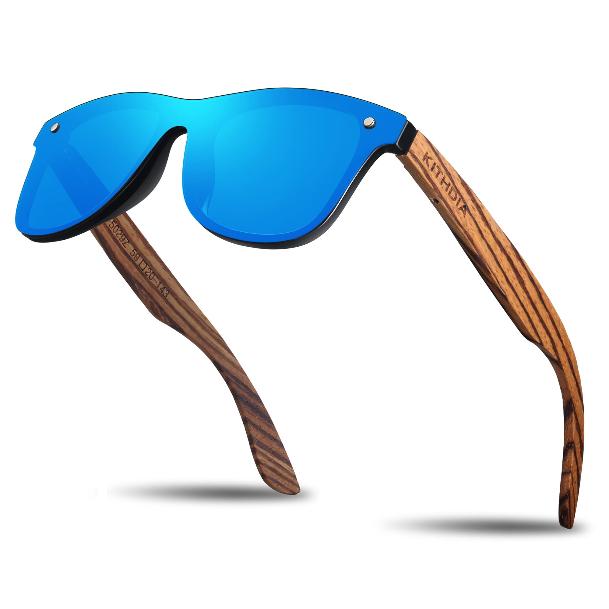 KITHDIA Zebra Wooden Bamboo Sunglasses Polarized for Men and Women - Wood Temples Sunglasses S5029