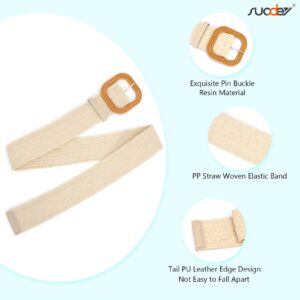 SUOSDEY 2 Pack Straw Woven Elastic Belt Braided Stretch Wide Belt for Women Dress