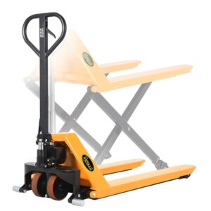 apollo high lift pallet jack manual scissor lifting truck 31.5" lifting height 45''lx27''w fork size 2200lbs capacity only for open-bottom pallets