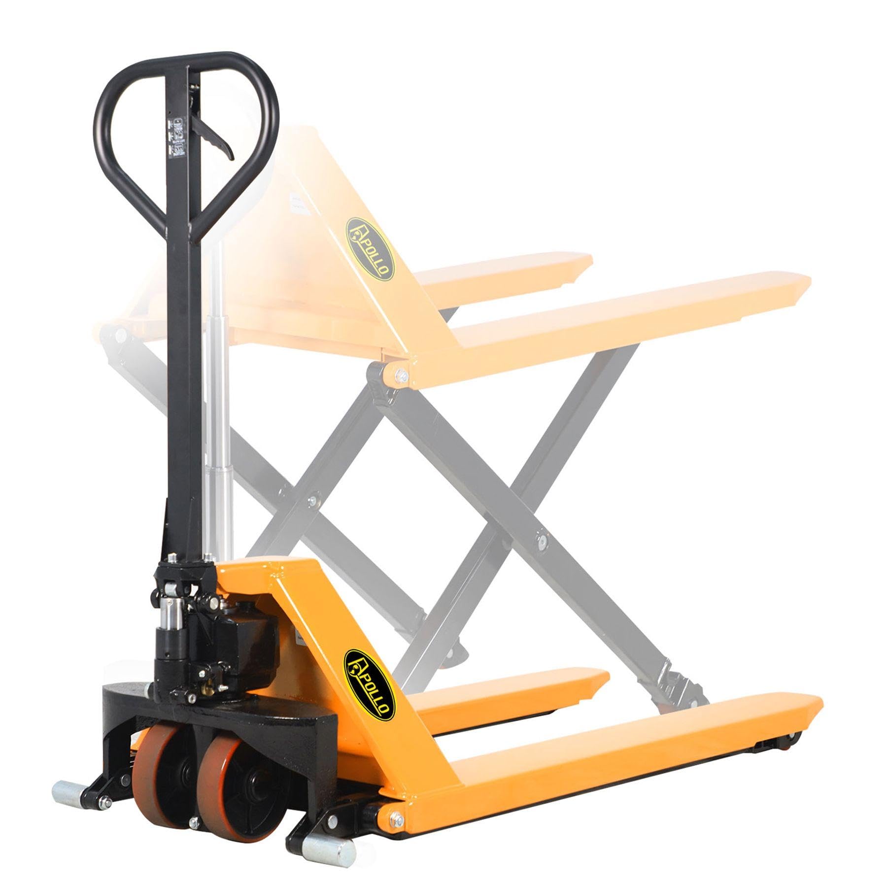 APOLLO High Lift Pallet Jack Manual Scissor Lifting Truck 31.5" Lifting Height 45''Lx27''W Fork Size 2200lbs Capacity Only for Open-Bottom Pallets