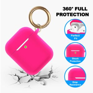 MOLOPPO Case Cover Compatible with AirPods, Soft Silicone Protective Cover with Keychain for Women Men Compatible with Apple AirPods 2nd 1st Generation Charging Case, Front LED Visible- Rose Pink