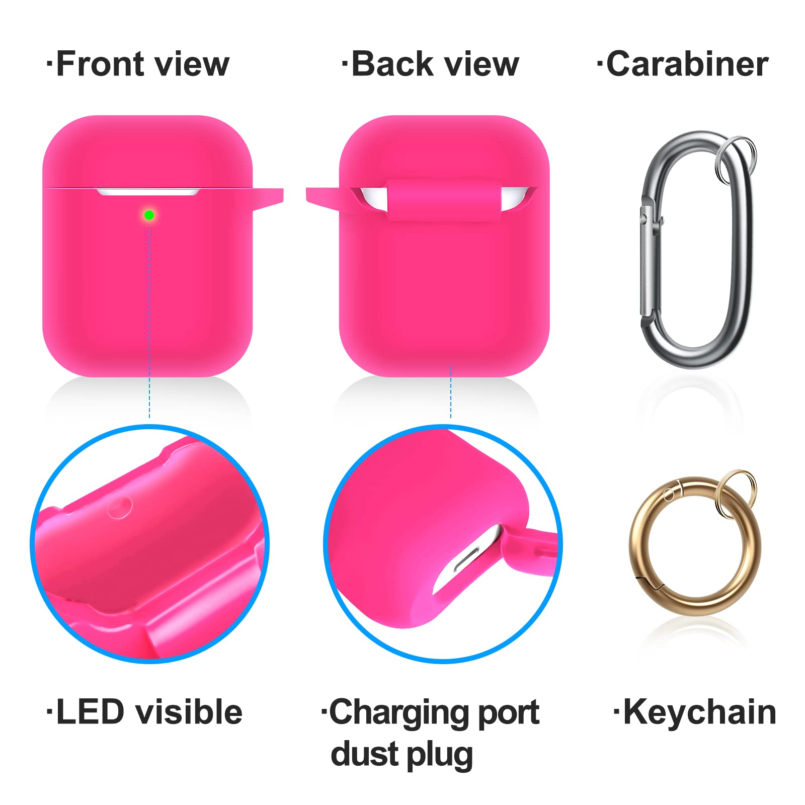 MOLOPPO Case Cover Compatible with AirPods, Soft Silicone Protective Cover with Keychain for Women Men Compatible with Apple AirPods 2nd 1st Generation Charging Case, Front LED Visible- Rose Pink