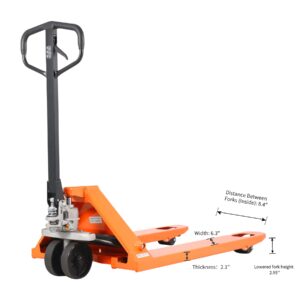 Tory Carrier Pallet Jack Hand Truck Manual Pallet Jacks 5500-Lb. Capacity 21W x 48L Forks Standard Duty, Rubber Handle, PU Wheels