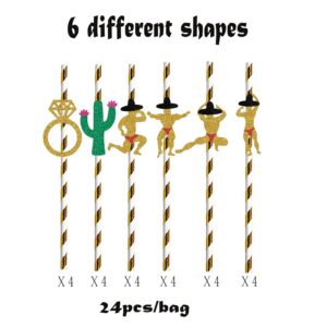 Bachelorette Party Decorations Straws 24 Pack | Cactus & Bridal Ring & Stripper Dancing Men Straws | Mexican Fiesta Party Drinking Favors