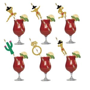 Bachelorette Party Decorations Straws 24 Pack | Cactus & Bridal Ring & Stripper Dancing Men Straws | Mexican Fiesta Party Drinking Favors