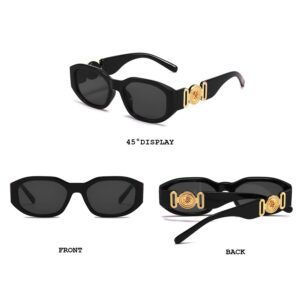 BUTABY Rectangle Sunglasses for Women Retro Driving Glasses 90’s Vintage Fashion Irregular Frame UV400 Protection Black