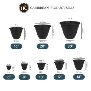 The HC Companies 8 Inch Caribbean Planter - Lightweight Indoor Outdoor Plastic Plant Pot for Herbs and Flowers, Black