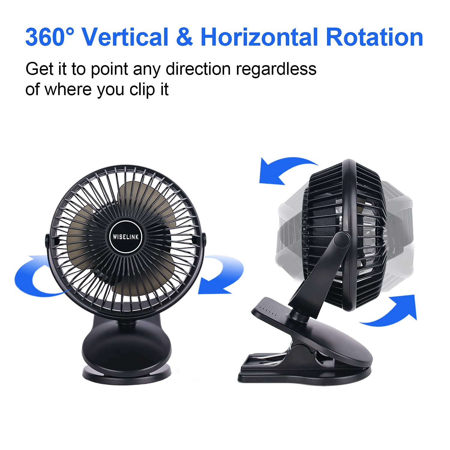 10000mAh Rechargeable Battery Operated Clip on Fan, Lasts 40hrs Max, Portable Fan with 3 Speeds, Sturdy Clamp, Small USB Desk Fans for Outdoor Stroller Golf Cart Treadmill Camping Home Office