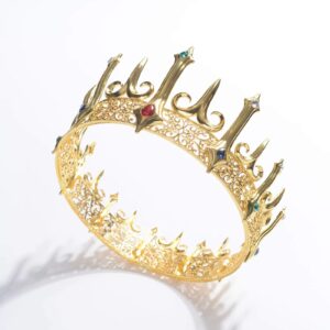 S SNUOY Gold King Crowns for Men Full Round Metal Crown King Party Hats Crowns and Tiaras for Men