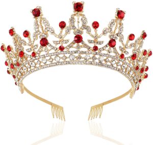 nodg gold tiaras and crowns for women birthday headband for girls red crystal queen crowns hair accessories for bride party bridesmaids bridal prom halloween costume cosplay christmas gifts