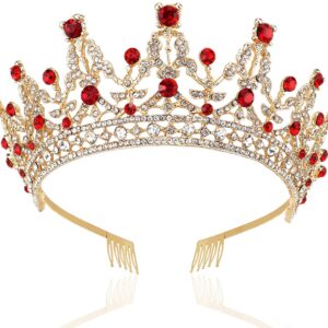 NODG Gold Tiaras and Crowns for Women Birthday Headband for Girls Red Crystal Queen Crowns Hair Accessories for Bride Party Bridesmaids Bridal Prom Halloween Costume Cosplay Christmas Gifts