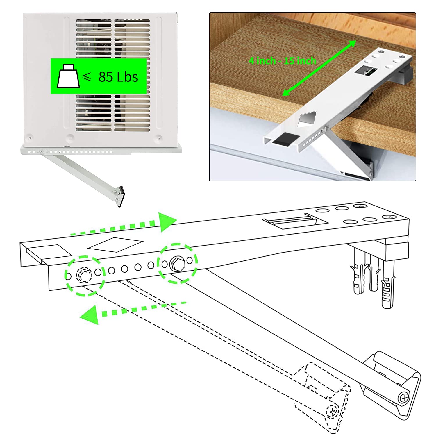 Aozzy Window Air Conditioner Support Bracket- Universal AC Support Bracket Heavy Duty, Support Up to 85 lbs, Designed for 5000-12000 BTU A/C Units–AC Holder Bracket Fits Single Or Double Hung Windows