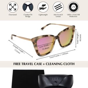 DIFF Becky II Designer Cat Eye Sunglasses for Women UV400 Protection, Cream Tortoise + Pink Mirror