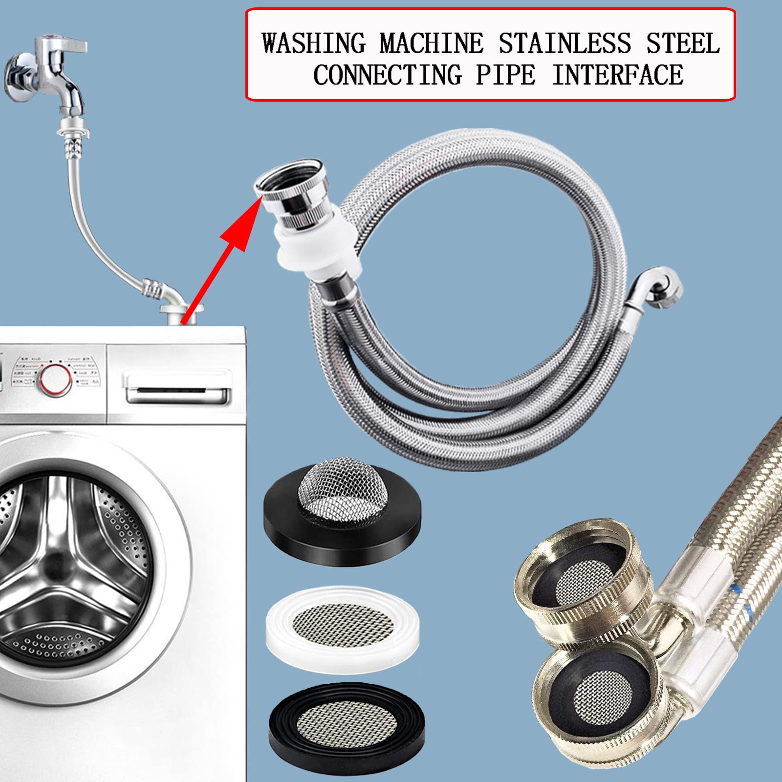 ZDBB 58 PCS Shower Head Garden Hose Screen Filter Gasket.Stainless Steel Water Filter Hose Washer Kit for 1/2,3/4 Inch Plumbing Faucet Screen Fittings and 5/8" Washing Machine Inlet Line Connection